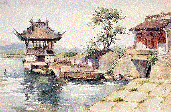 李碟森 绍兴古戏台 1961 34x51cm&nbsp;,中国百年水彩精品,水彩,静物,人体,雨后,香港,晨光,西湖,梁文亮,范保文,初春