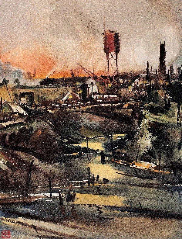 蒋玄怡 厂区暮色 1963 37x28cm&nbsp;,中国百年水彩精品,水彩,静物,人体,雨后,香港,晨光,西湖,梁文亮,范保文,初春