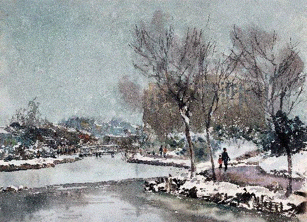瞿谷量 上海人民公园雪景 1963 24x32cm&nbsp;,中国百年水彩精品,水彩,静物,人体,雨后,香港,晨光,西湖,梁文亮,范保文,初春