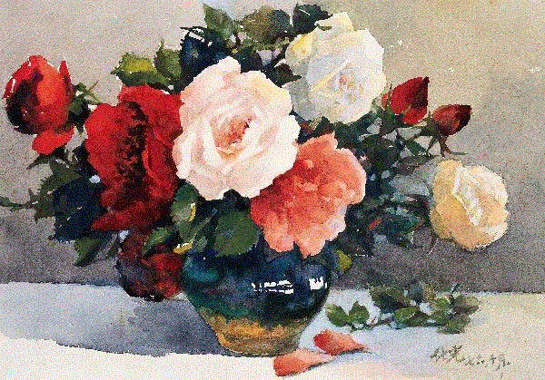 杨化光 月季 1976 26x38cm&nbsp;,中国百年水彩精品,水彩,静物,人体,雨后,香港,晨光,西湖,梁文亮,范保文,初春