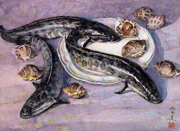 张厚进 乌鱼 1980 55x75cm&nbsp;,中国百年水彩精品,水彩,静物,人体,雨后,香港,晨光,西湖,梁文亮,范保文,初春