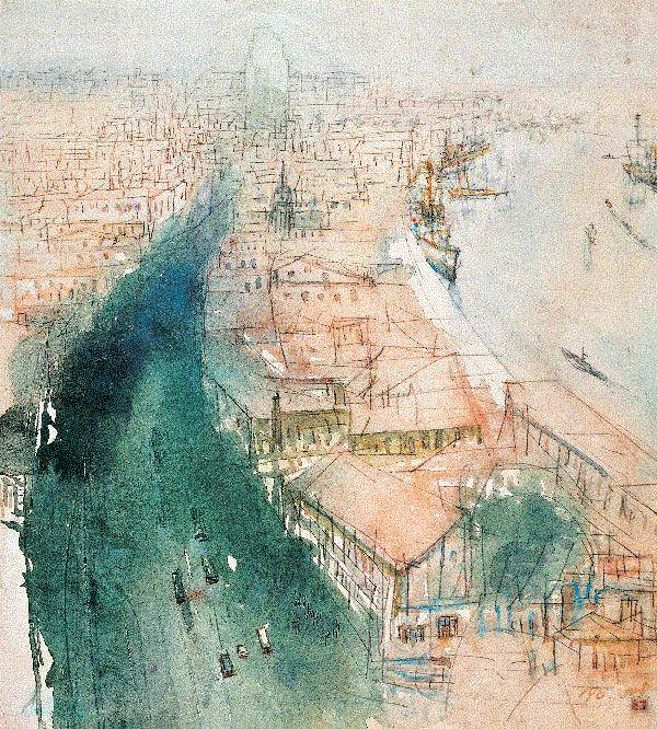 鲍夫华 黄浦江畔 1980 58x52cm&nbsp;,中国百年水彩精品,水彩,静物,人体,雨后,香港,晨光,西湖,梁文亮,范保文,初春