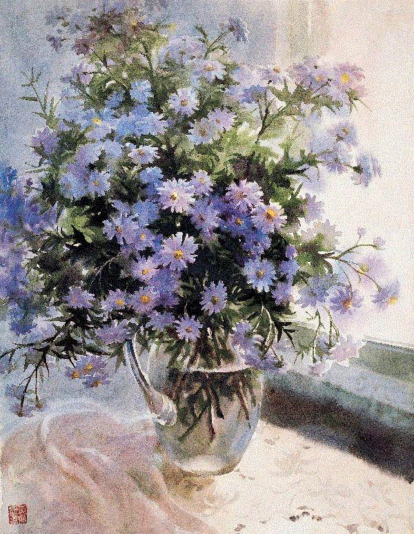傅尚媛 野菊 1982 59x46cm&nbsp;,中国百年水彩精品,水彩,静物,人体,雨后,香港,晨光,西湖,梁文亮,范保文,初春