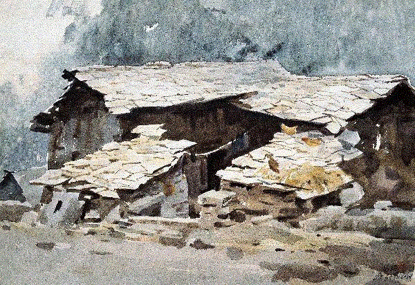 漆德琰 石板哨小屋 1986 37x54cm&nbsp;,中国百年水彩精品,水彩,静物,人体,雨后,香港,晨光,西湖,梁文亮,范保文,初春