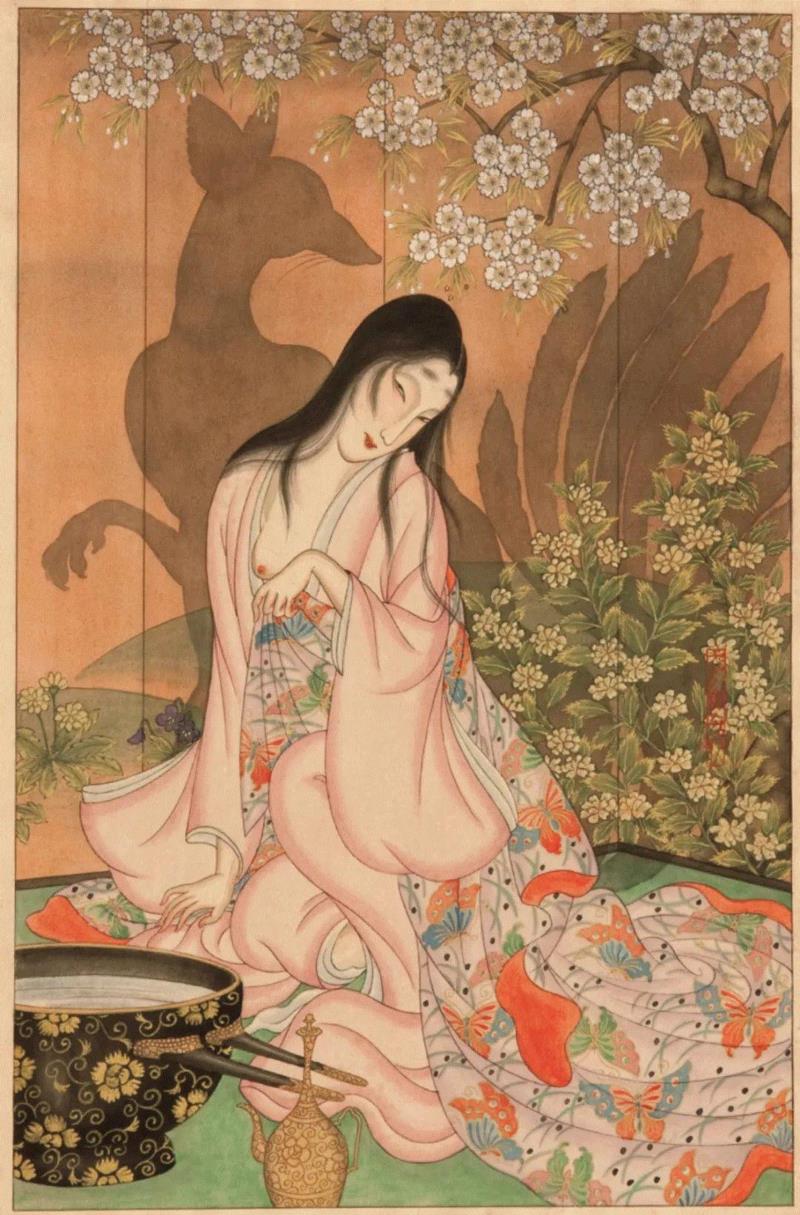 《玉藻前》昭和八年（1933），彩色纸本 325×211 私人藏品,日版“聊斋”《幻夜花》| 有毒的美学，赞颂动人心魄的恐惧。,聊斋,幻夜花,美学,小梦,日本,昭和,橘小梦,阿露,藏品,女性