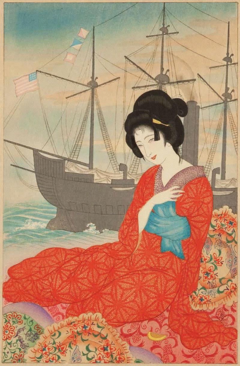 唐人阿吉，昭和八年（1933），木版画 ，325×211 弥生美术馆藏品,日版“聊斋”《幻夜花》| 有毒的美学，赞颂动人心魄的恐惧。,聊斋,幻夜花,美学,小梦,日本,昭和,橘小梦,阿露,藏品,女性