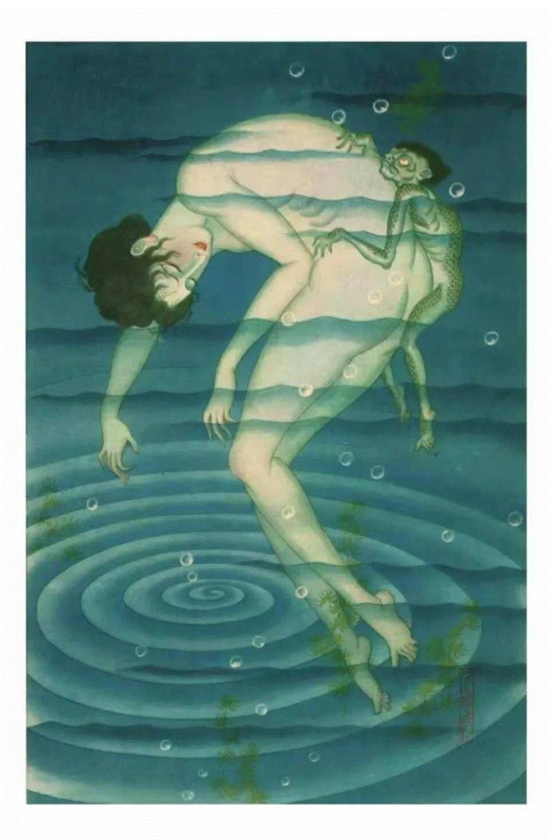 水魔，昭和七年（1932），四色套印版 324×211 私人藏品,日版“聊斋”《幻夜花》| 有毒的美学，赞颂动人心魄的恐惧。,聊斋,幻夜花,美学,小梦,日本,昭和,橘小梦,阿露,藏品,女性