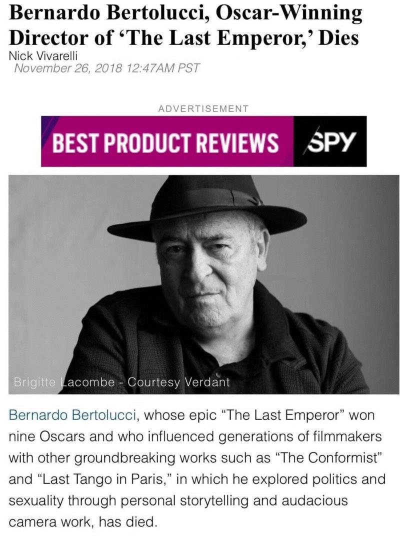 《末代皇帝》导演贝纳尔多·贝托鲁奇去世，又一段传奇的结束,导演,传奇,末代皇帝,贝纳尔多·贝托鲁奇,意大利,情欲,贝纳尔多,贝托,鲁奇,电影