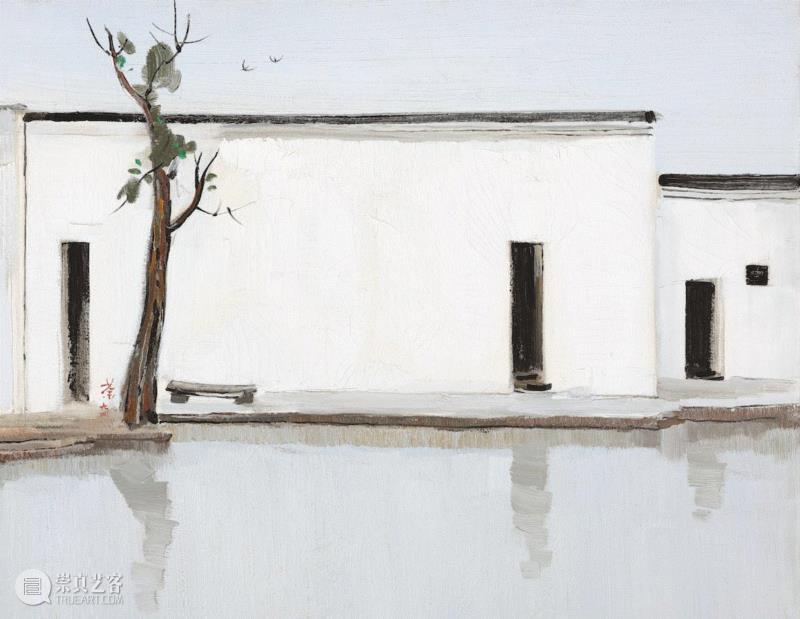 《双燕》1994年 布面油画 局部,【秋拍视频】似曾相识燕归来：深入解读吴冠中《双燕》,吴冠中,双燕,视频,燕归来,江南,总经理,电话,油画,com,地点