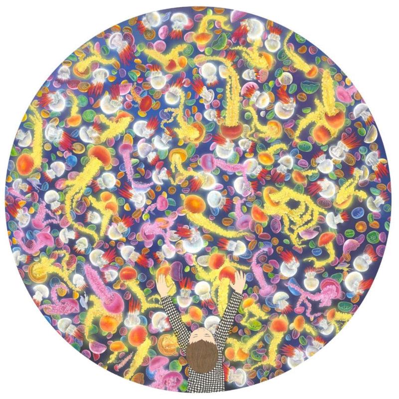  刘天怜 水母有没有眼睛啊 2018 纸本设色 D.120cm,hiart space | 刘天怜: 燕燕于飞,刘天怜,space,纸本,天怜,电影,乾坤,装置,材料,两个世界,背后