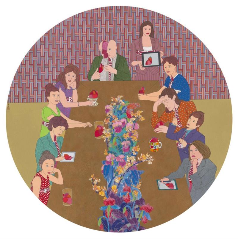  刘天怜 不走心 2018 纸本设色 D.120cm,hiart space | 刘天怜: 燕燕于飞,刘天怜,space,纸本,天怜,电影,乾坤,装置,材料,两个世界,背后