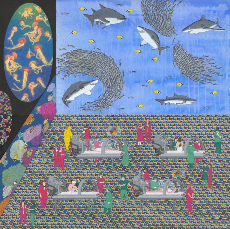  刘天怜 洗脑 2018 纸本设色240×240cm,hiart space | 刘天怜: 燕燕于飞,刘天怜,space,纸本,天怜,电影,乾坤,装置,材料,两个世界,背后
