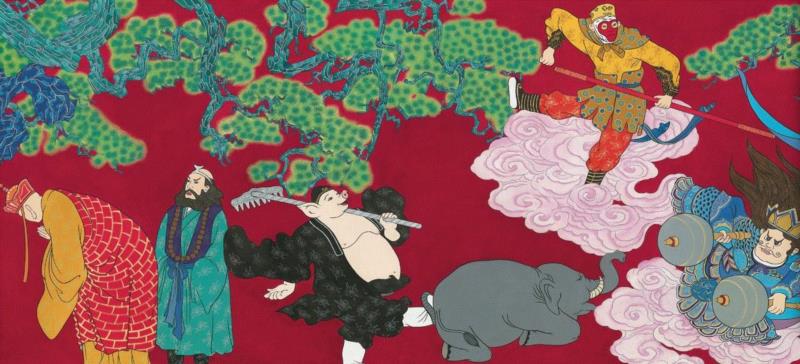  刘天怜 定海神针 2018 绢本设色 38×700cm,hiart space | 刘天怜: 燕燕于飞,刘天怜,space,纸本,天怜,电影,乾坤,装置,材料,两个世界,背后