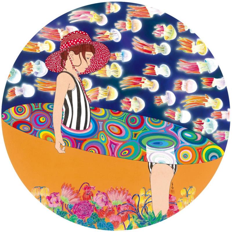  刘天怜 两个世界 2018 纸本设色 D.80cm,hiart space | 刘天怜: 燕燕于飞,刘天怜,space,纸本,天怜,电影,乾坤,装置,材料,两个世界,背后
