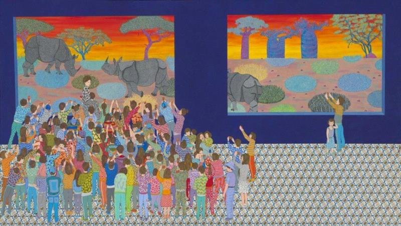  刘天怜 你到底有没有在看 2018 纸本设色 120×240cm,hiart space | 刘天怜: 燕燕于飞,刘天怜,space,纸本,天怜,电影,乾坤,装置,材料,两个世界,背后
