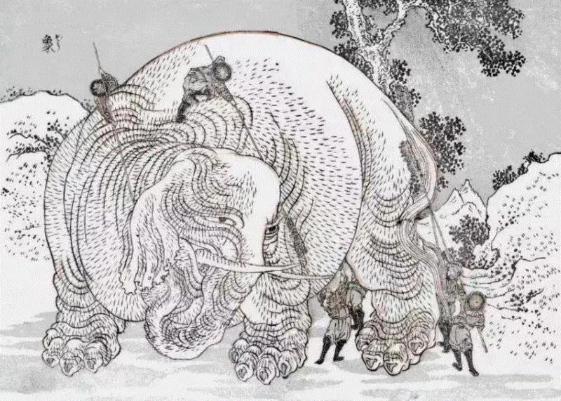 《血渐猛犸象》选自《北斋漫画》，约1849年，锦绘,葛饰北斋：穷毕生之力，画世间万物！,葛饰北斋,毕生,世间,万物,版画,日本,北斋,锦绘,画室,宗理