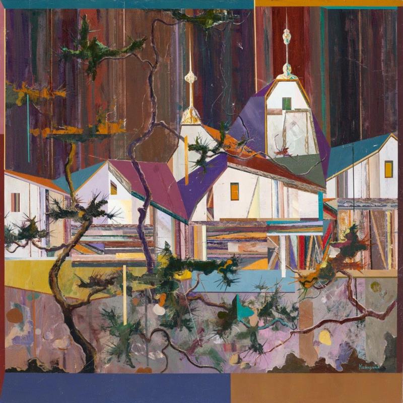 王源远 波斯木屋2 2018 布面油画 110×110cm,图集 | 王源远：长生殿,王源远,长生殿,图集,油画,王源,木屋,绘画,假山,山门,波斯