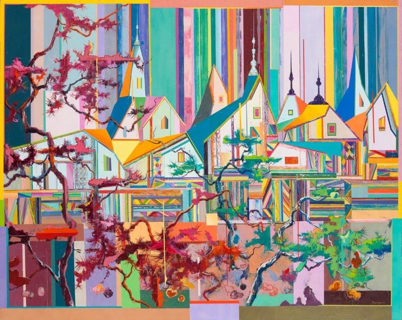 王源远 春风大酒店 2018 布面油画 160×200cm,图集 | 王源远：长生殿,王源远,长生殿,图集,油画,王源,木屋,绘画,假山,山门,波斯