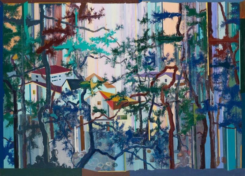 王源远 大风景5 2018 布面油画 180×250cm,图集 | 王源远：长生殿,王源远,长生殿,图集,油画,王源,木屋,绘画,假山,山门,波斯