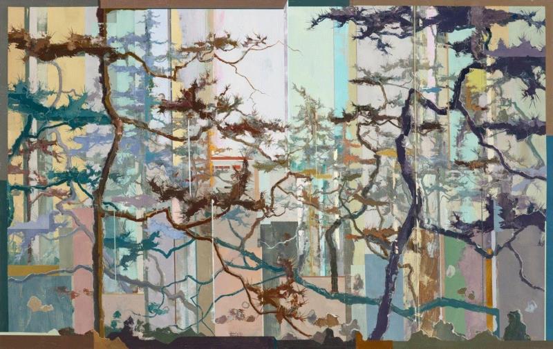 王源远 灰色风景2 2018 布面油画 140×220cm,图集 | 王源远：长生殿,王源远,长生殿,图集,油画,王源,木屋,绘画,假山,山门,波斯