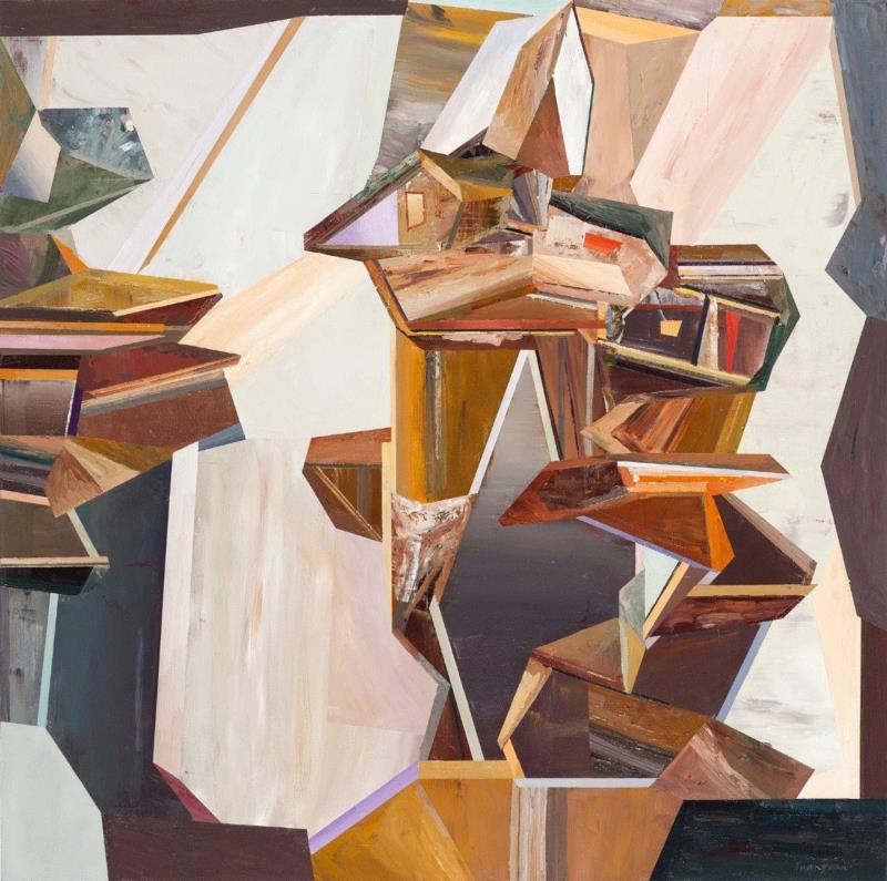 王源远 假山房2 2018 布面油画 120×120cm,图集 | 王源远：长生殿,王源远,长生殿,图集,油画,王源,木屋,绘画,假山,山门,波斯