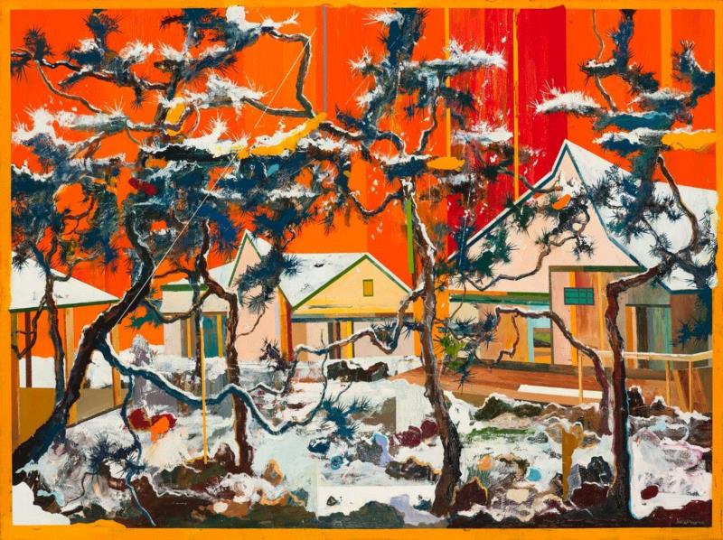 王源远 快雪时晴 2017 布面油画 150×200cm,图集 | 王源远：长生殿,王源远,长生殿,图集,油画,王源,木屋,绘画,假山,山门,波斯