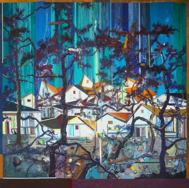 王源远 林中木屋 2017 布面油画 200×200cm,图集 | 王源远：长生殿,王源远,长生殿,图集,油画,王源,木屋,绘画,假山,山门,波斯