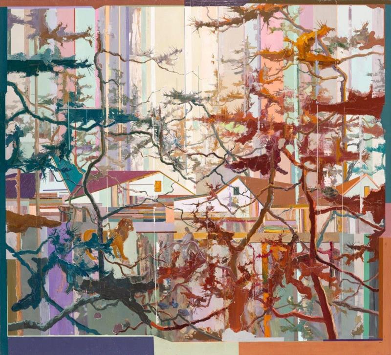 王源远 狮子林 2018 布面油画 200×220cm,图集 | 王源远：长生殿,王源远,长生殿,图集,油画,王源,木屋,绘画,假山,山门,波斯