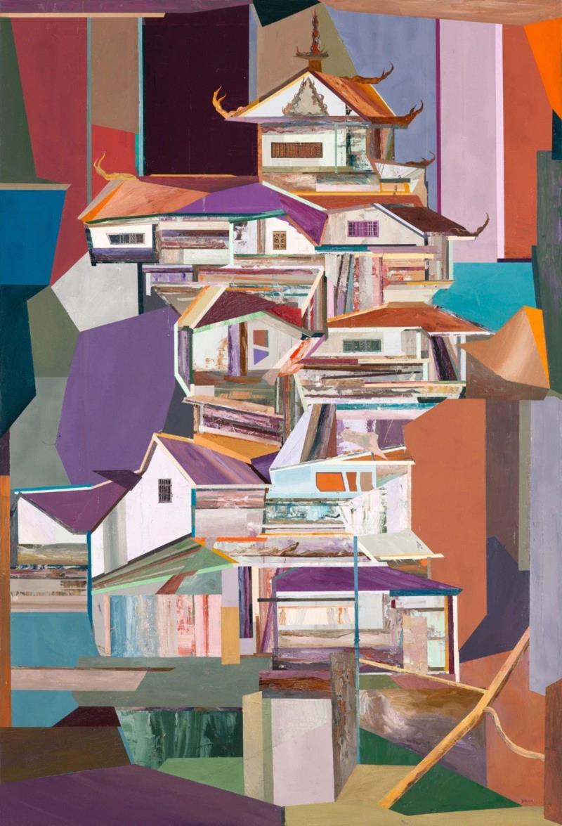 王源远 狮子楼 2018 布面油画 220×150cm,图集 | 王源远：长生殿,王源远,长生殿,图集,油画,王源,木屋,绘画,假山,山门,波斯