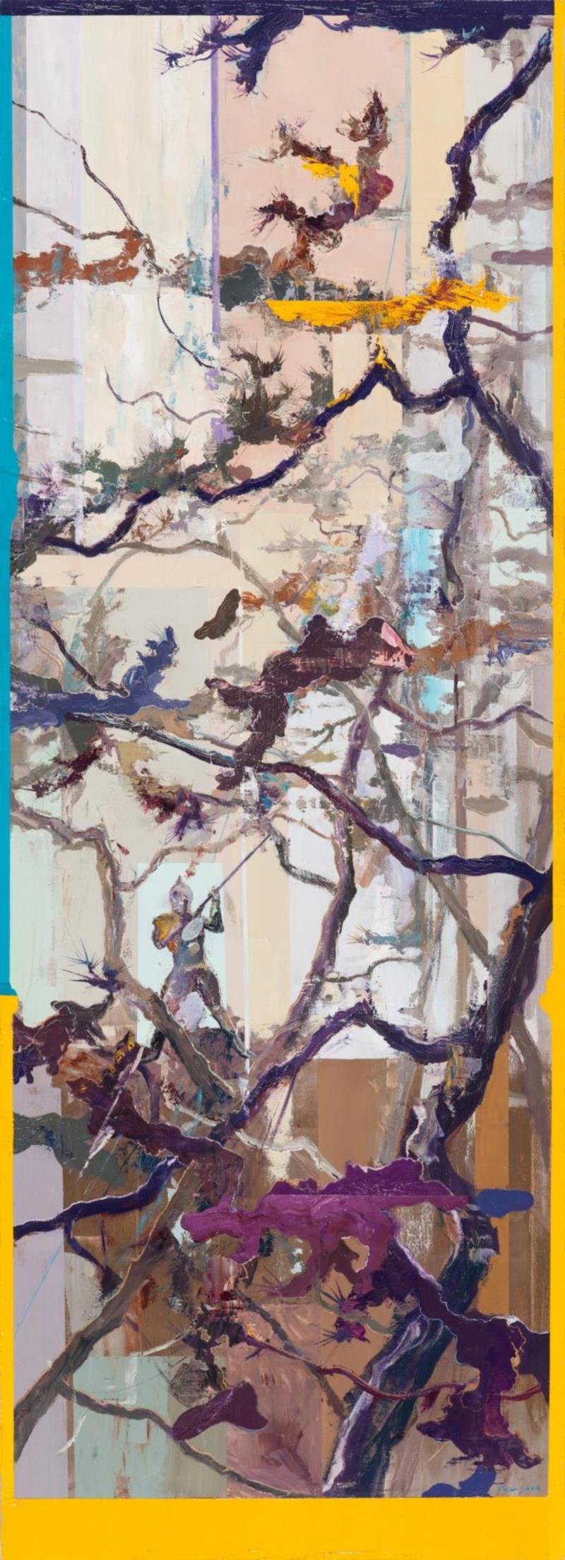 王源远 树林中的圣骑士 2018 布面油画 220×80cm,图集 | 王源远：长生殿,王源远,长生殿,图集,油画,王源,木屋,绘画,假山,山门,波斯