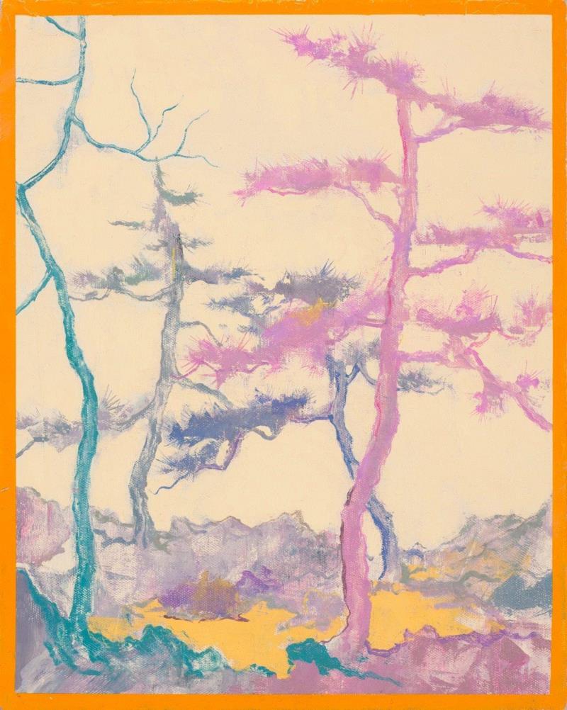 王源远 四棵松 2018 布面油画 50×40cm,图集 | 王源远：长生殿,王源远,长生殿,图集,油画,王源,木屋,绘画,假山,山门,波斯