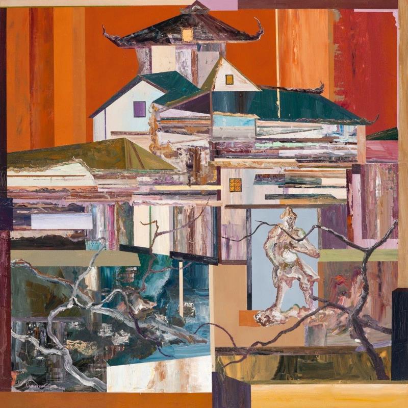 王源远 寺庙 2018 布面油画 120×120cm,图集 | 王源远：长生殿,王源远,长生殿,图集,油画,王源,木屋,绘画,假山,山门,波斯