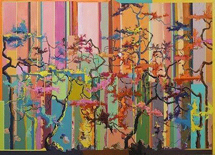 王源远 桃花源2 2018 布面油画 180×250cm,图集 | 王源远：长生殿,王源远,长生殿,图集,油画,王源,木屋,绘画,假山,山门,波斯