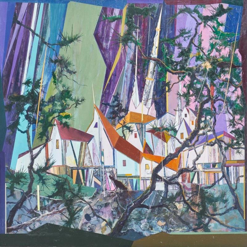 王源远 通天塔 2017 布面油画 200×200cm,图集 | 王源远：长生殿,王源远,长生殿,图集,油画,王源,木屋,绘画,假山,山门,波斯