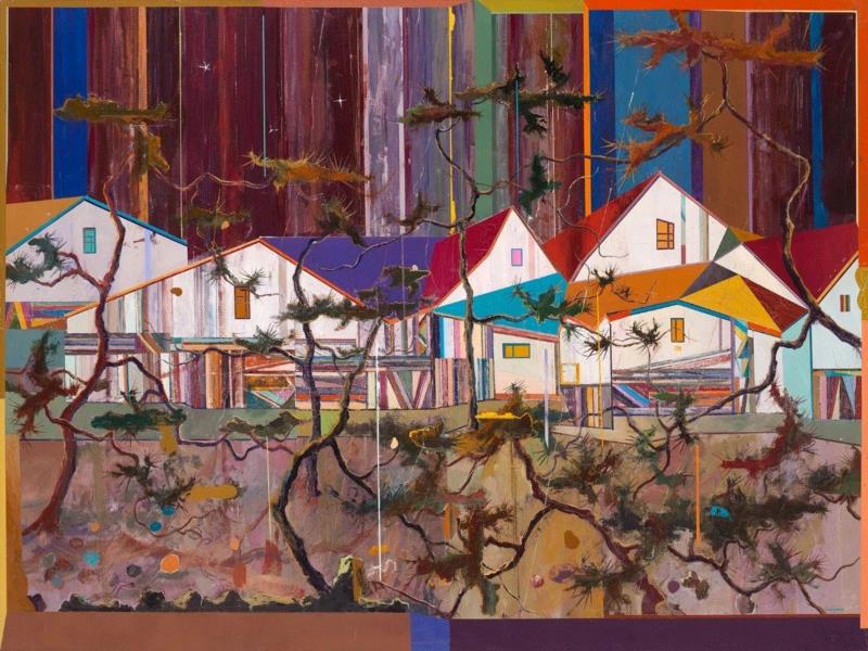 王源远 星空下的木屋 2018 布面油画 150×200cm,图集 | 王源远：长生殿,王源远,长生殿,图集,油画,王源,木屋,绘画,假山,山门,波斯