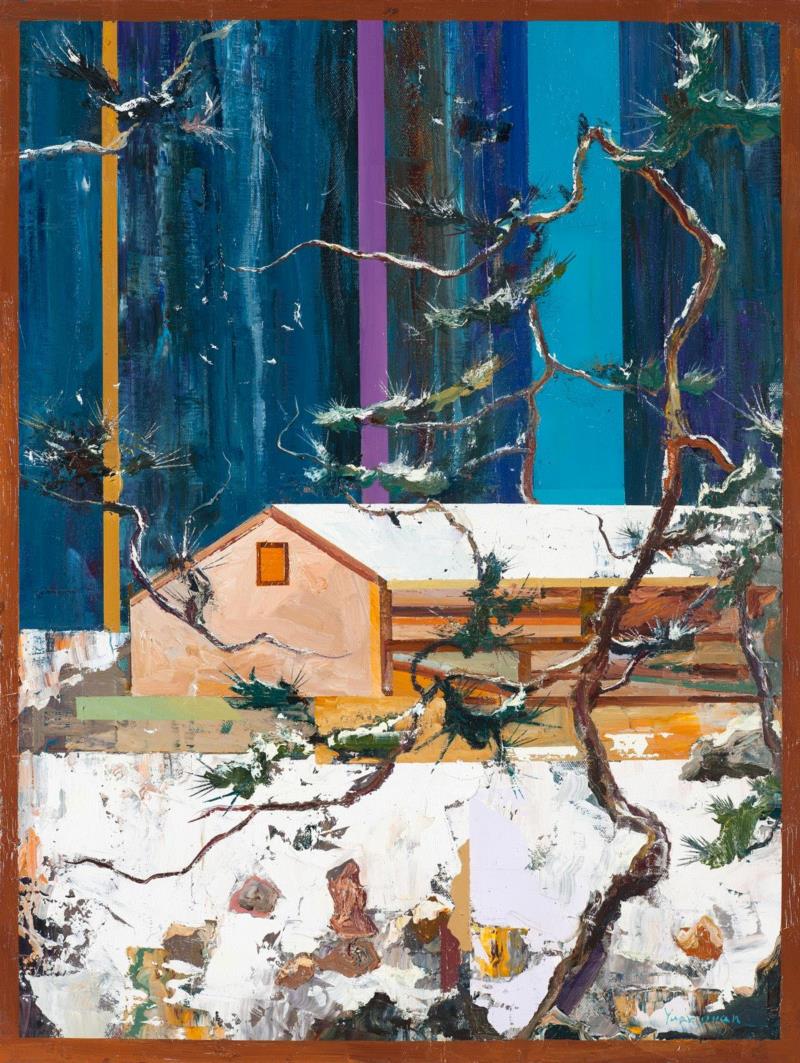 王源远 雪景2 2018 布面油画 80×60cm,图集 | 王源远：长生殿,王源远,长生殿,图集,油画,王源,木屋,绘画,假山,山门,波斯