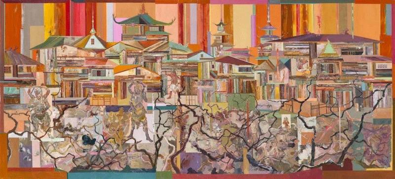 王源远 长生殿1 2018 布面油画 200×220cm×2,图集 | 王源远：长生殿,王源远,长生殿,图集,油画,王源,木屋,绘画,假山,山门,波斯