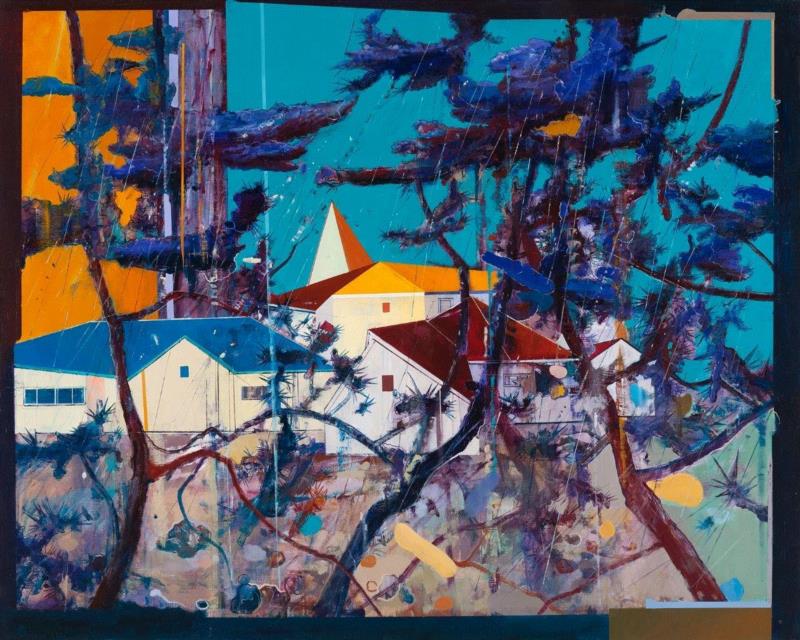 王源远 紫松林 2017 布面油画 160×200cm,图集 | 王源远：长生殿,王源远,长生殿,图集,油画,王源,木屋,绘画,假山,山门,波斯