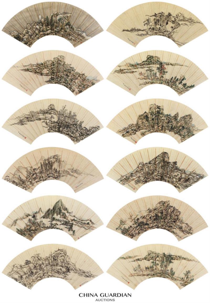 【嘉德秋拍】王原祁山水扇面十二帧,王原祁,扇面,嘉德,王时敏,黄公望,大观,书画,水墨,秦梦九,程瑶笙
