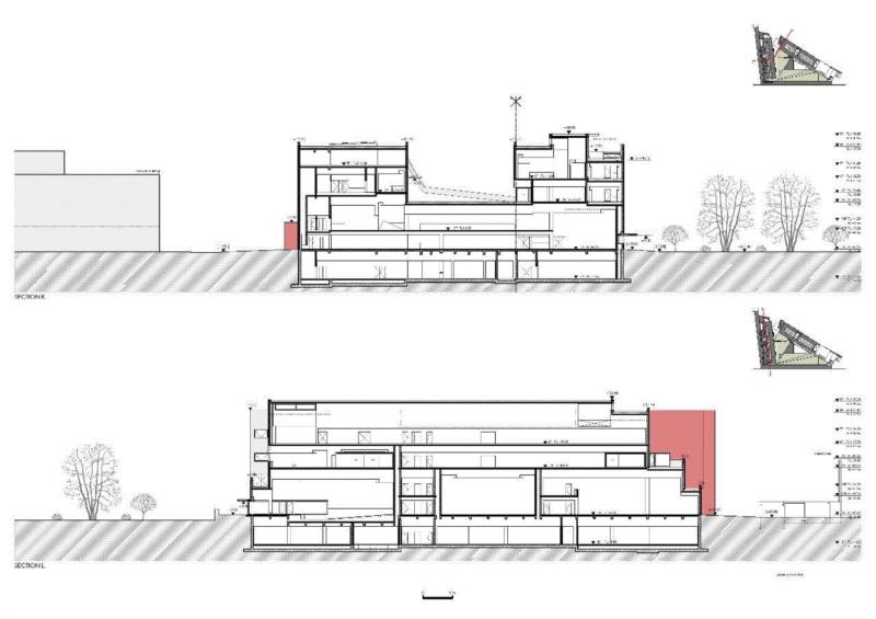 K、L面剖面,中国国际设计博物馆 (最全图纸) / 阿尔瓦罗·西扎 + Carlos Castanheira,阿尔瓦罗·西扎,中国国际设计博物馆,图纸,草图,剖面,平面图,建筑,藏品,立面,CAA