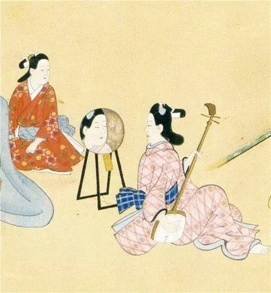 ▲日本江户时代  宫川长春《游女图卷》,画中女子为什么都喜欢照镜子？,画中,镜子,鹦鹉,杨贵妃,绘画,清宫,小编,毕加索,女孩,雪衣娘