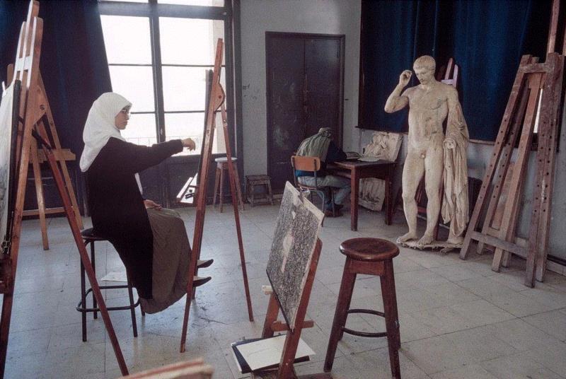 Algiers.School for Fine Arts. A student next to a 