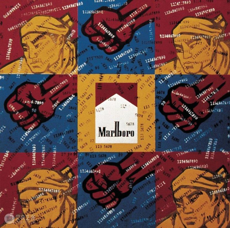 ▲《大批判—万宝路》,布面油画,100×100cm,1990年,PowerLong 看 | 艺术史:40×40——参展艺术家王广义,王广义,艺术史,Power,Long,政治,油画,人文,极地,可口可乐,商品经济