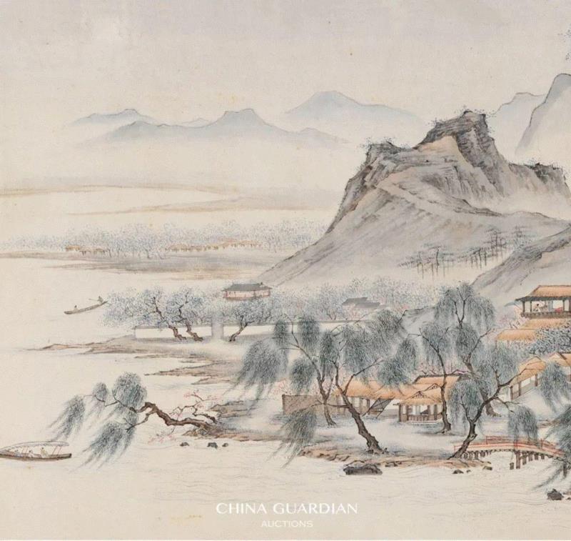 马晋 《临仇英江南春图》 局部,【嘉德秋拍】古今无别——马晋临仇英《江南春》卷,仇英,江南春,嘉德,古今,马晋临,马晋,金城,江南春图,江南,湛华馆