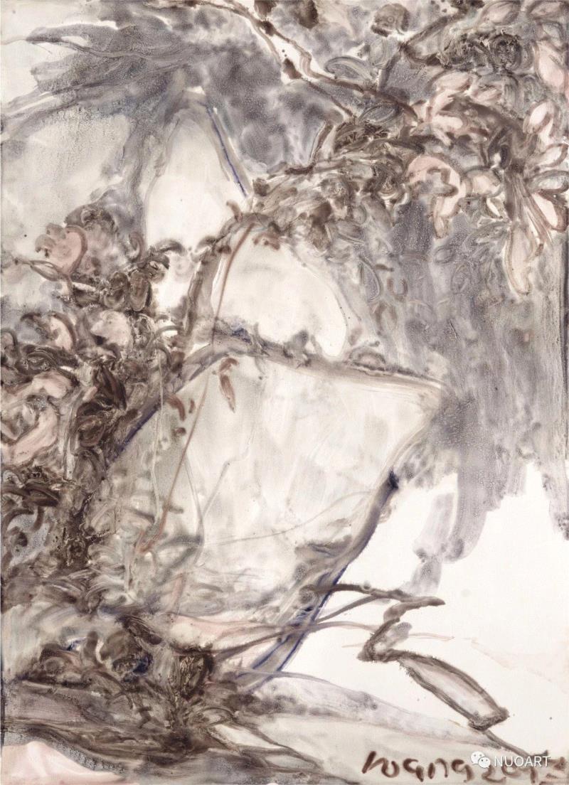 花石图(4) / 110x79cm / 纸上油画 / 2017,王亚彬 | NUOART画廊即将举办“花與石”王亚彬个展,王亚彬,NUOART,花與石,花石,花草,NUO,油画,树木,景物,Stones