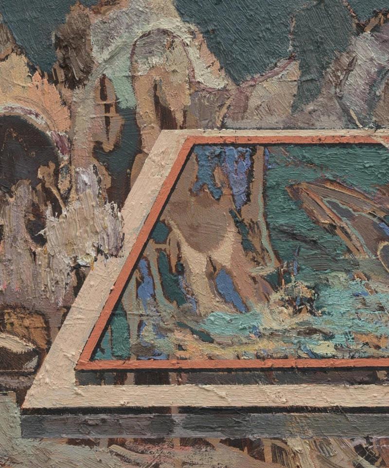  《悬池》 局部,蜂巢评论 | 离岸：李昌龙绘画的转向,李昌龙,绘画,蜂巢,油画,深圳,政治,此前,边界,功能性,柯布西耶