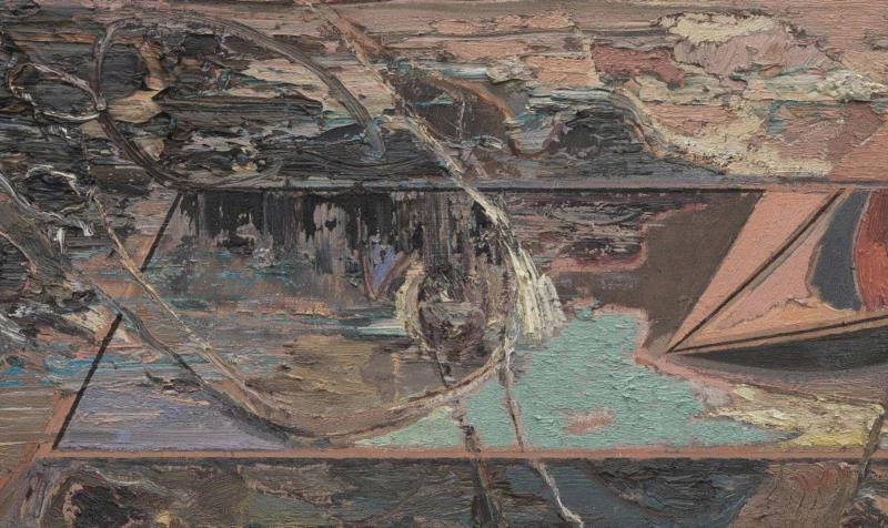 《远亲 》局部,蜂巢评论 | 离岸：李昌龙绘画的转向,李昌龙,绘画,蜂巢,油画,深圳,政治,此前,边界,功能性,柯布西耶
