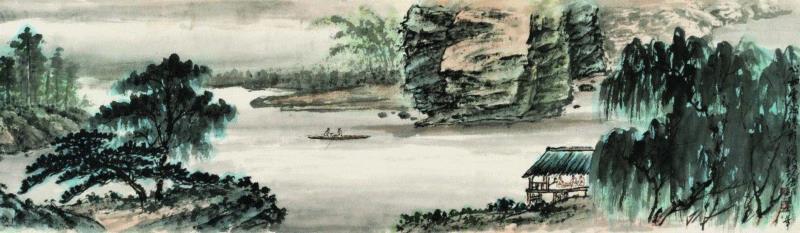 垂钓清心图 | 37X126 cm | 纸本 / 局部1&nbsp;,［故土·乡愁］章金生作品展在艺术粮仓隆重开幕 | 亚洲艺术·现场,章金生,粮仓,故土,乡愁,亚洲,女士,杨力舟,富春山居图,October,中国美术馆