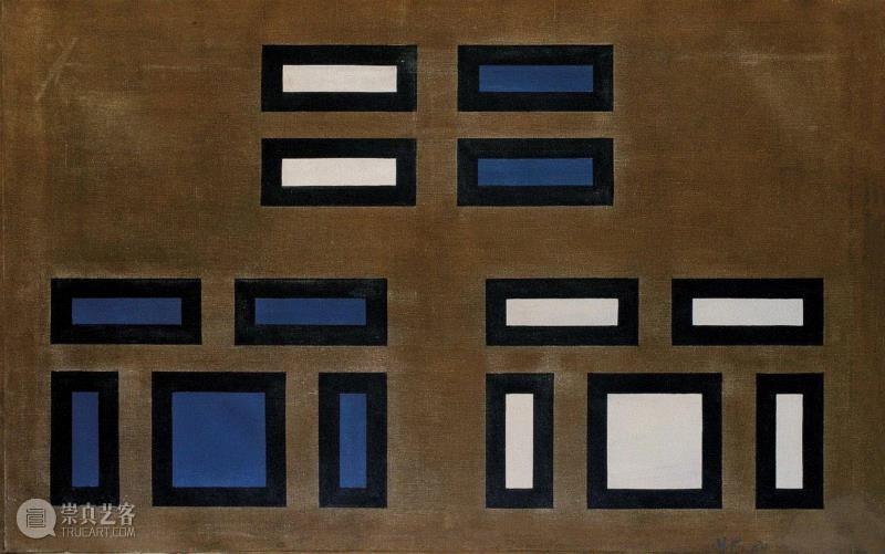 ▲《空间结构-1》，布面油画，82.5×130cm，1984年,PowerLong 看 | 艺术史：40×40——参展艺术家黄锐,黄锐,Power,Long,艺术史,星星,油画,蓝色,美展,严力,马德升