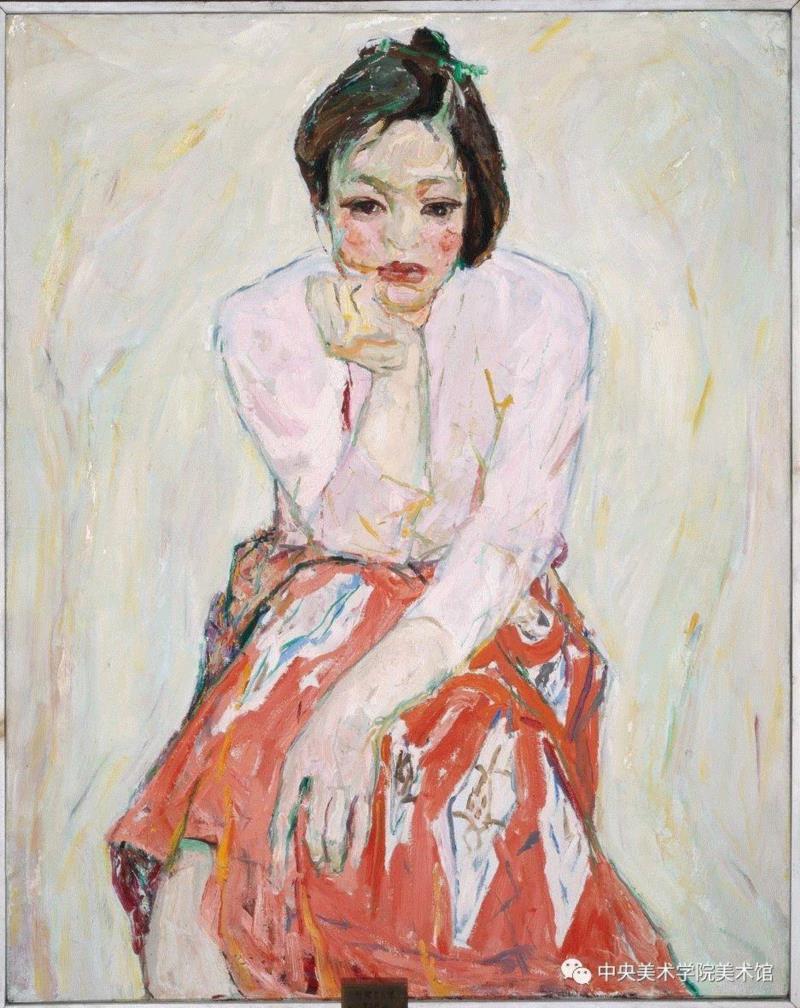 红裙女人像 罗尔纯 93×73cm 布面油画 1980 中央美术学院美术馆藏,“师严道尊——中央美术学院油画系第三工作室教学研究展”即将开幕 | CAFAM展览预告,中央美术学院油画系第三工作室,研究展,CAFAM,预告,油画,中央美术学院美术馆,工作室,董希文,詹建俊,谢东明